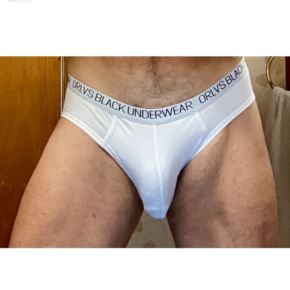 White brief with black waist band writing, super soft and comfortable